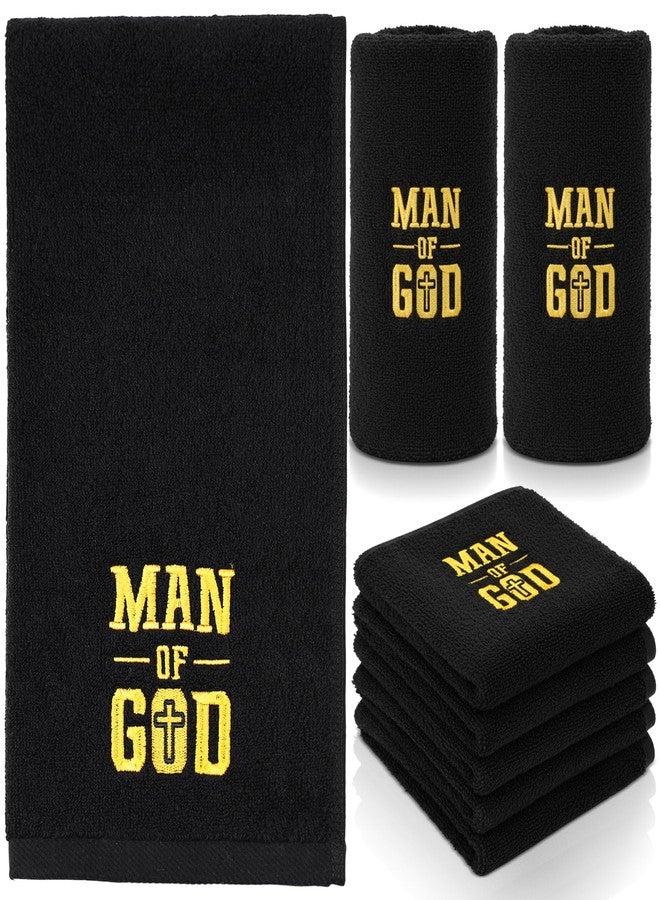 Cutecrop 6 Pcs 29.5x13.8 Inch Pastor Towels for Men Fathers Day Pastor Appreciation Gifts Man of God Towel Gift Black Christian Cotton Embroidery Monogrammed Cross Hand Towels for Church Clergy - Image 1