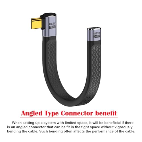 Tobo 8K Flat Slim FPC Data Cable 240W Type-C USB-C Male to Female Right Angled USB4 40Gbps 100W Cord for Laptop Phone 13cm (TD-1160CC) - Image 3