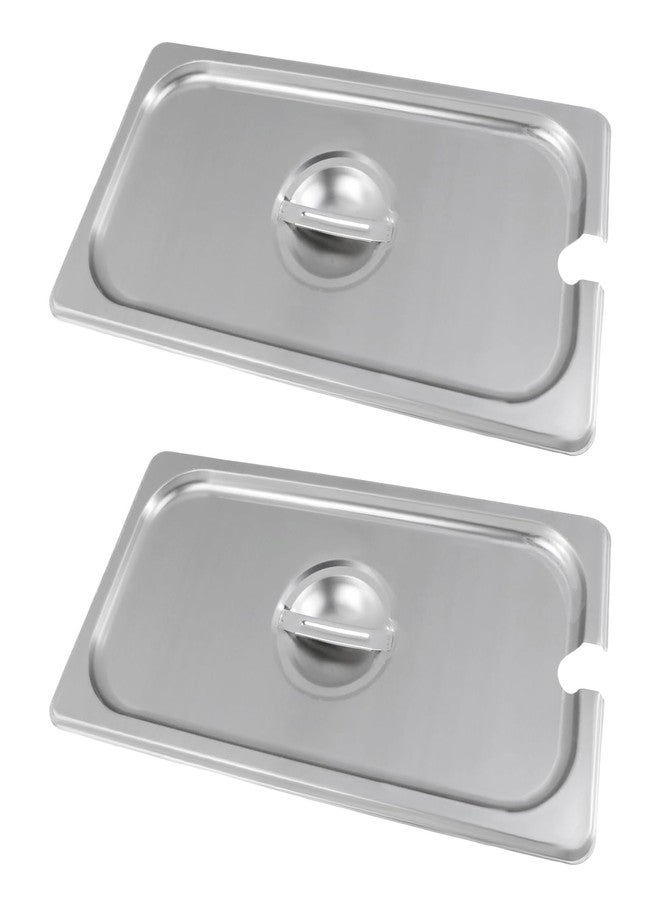Pastlla 2 Pack 1/3 Size Slotted Hotel Pan Cover, Stainless Steel Solid Steam Table Catering Food Pan Lid with Handle, Catering Food Pans Cover Slotted Notched Universal - Image 1