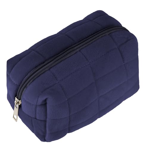 Sibba Makeup Bag Soft Pouch Pencil Case Aesthetic Cosmetic Pouch Bathroom Shower Fuzzy Plush Toiletry Organizer Make Up Organize Accessories Travel Bag Y2k Purse Containers Women (Navy) - Image 2