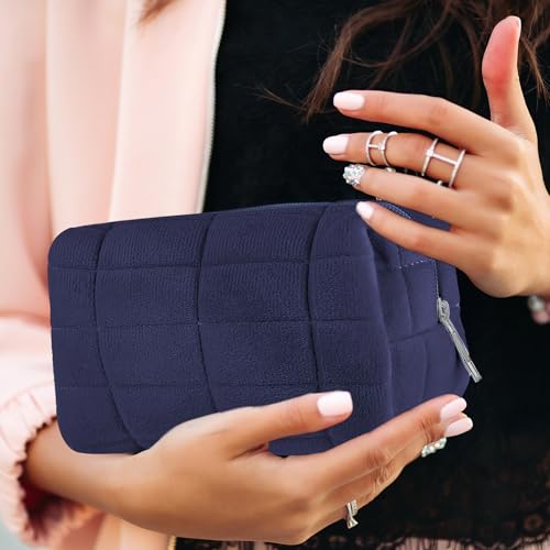 Sibba Makeup Bag Soft Pouch Pencil Case Aesthetic Cosmetic Pouch Bathroom Shower Fuzzy Plush Toiletry Organizer Make Up Organize Accessories Travel Bag Y2k Purse Containers Women (Navy) - Image 5