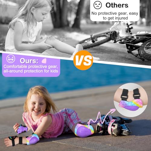 FIODAY Knee Pads for Kids Adjustable Kids Knee Pads and Elbow Pads with Wrist Guard for Girls Roller Skates Cycling Bike Skateboard Scooter Knee Pads 38 YearsRainbow Mermaid - Image 3