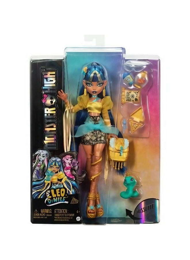 MONSTER HIGH دمية الموضة كليو دي نيل من مونستر هاي مع حيوانها الأليف هيسيت (32.2 سم) - Image 1