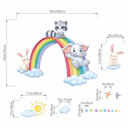 PinkEleph Rainbow Animal Wall Stickers - Elephant Rabbit Raccoon Wall Decals - Baby Nursery Kids Boy Girls Room Daycare Playroom Classroom Wall Decor - Image 4