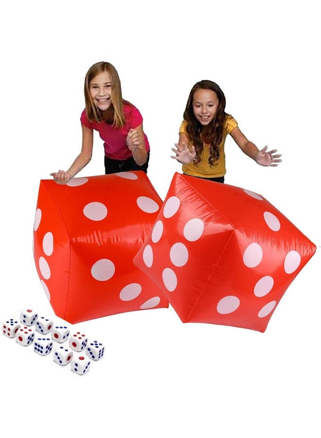 Delphinus 11.8" Jumbo Inflatable Dice, 2pack Outdoor Fun Giant Inflatable Dice Set and 12mm 10pcs Dice for Indoor and Outdoor Broad Game, Ludo and Pool Party (Red) - Image 1