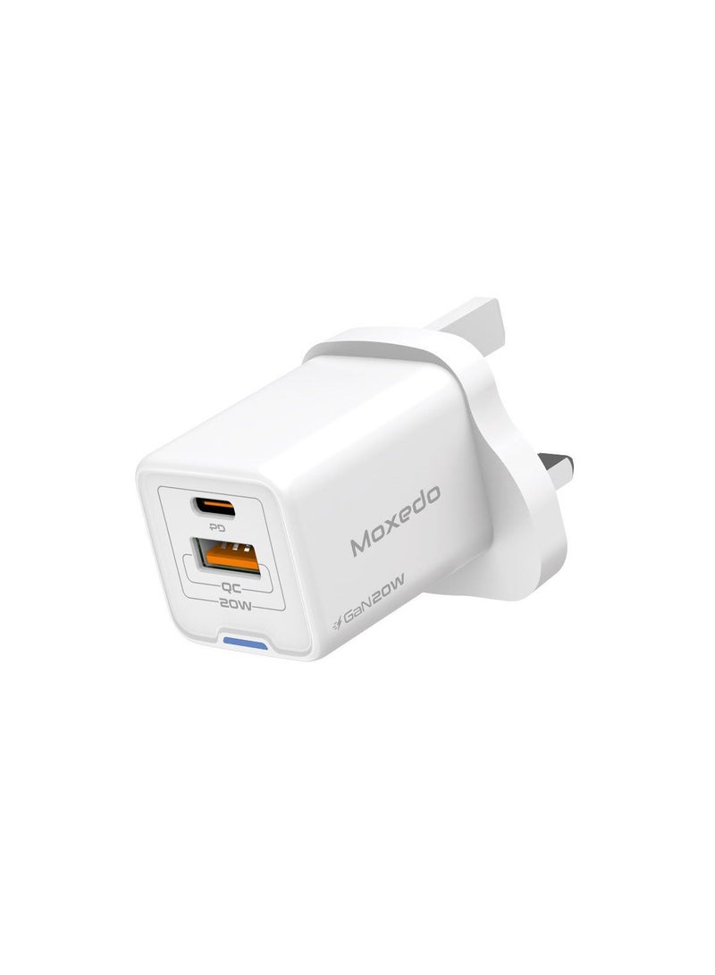Moxedo Moxedo Volton Pro PD GaN Charger 20W PD 3.0 with USB-C/USB-A Port Adapter Wall Charger for iPhone, Samsung, Huawei and More 