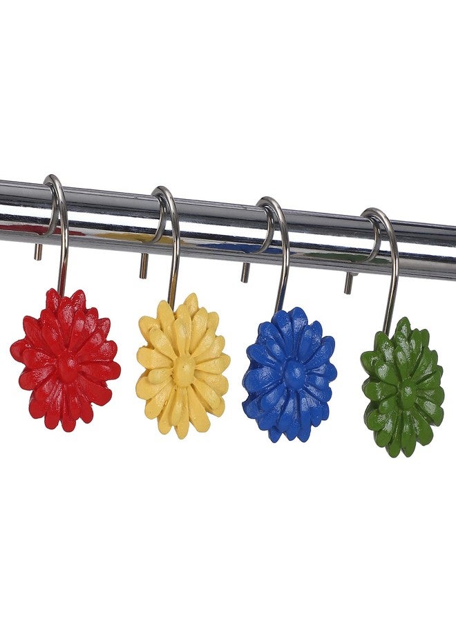 Twofishes Decorative Rust Proof Sunflower Shower Rings Spring Flower Shower Curtain Hooks - Image 2