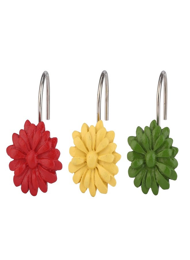 Twofishes Decorative Rust Proof Sunflower Shower Rings Spring Flower Shower Curtain Hooks - Image 4