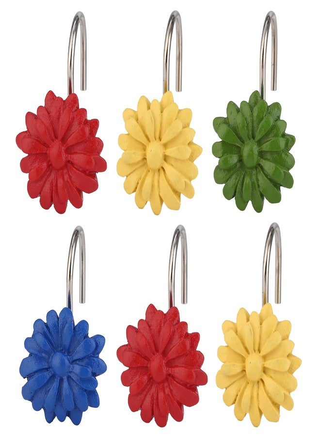 Twofishes Decorative Rust Proof Sunflower Shower Rings Spring Flower Shower Curtain Hooks - Image 1