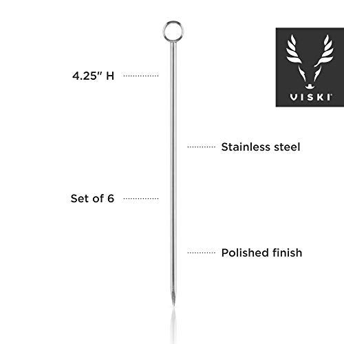 Viski Silver Cocktail Picks, Set of 6 Stainless Steel Drink Picks, Barware Accessories, 4.25″ - Image 2
