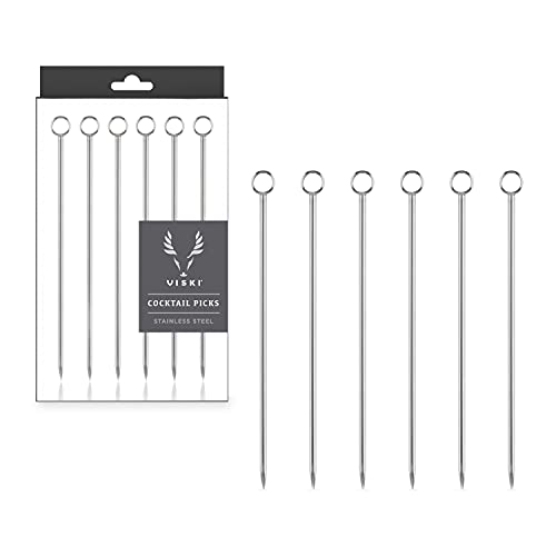 Viski Silver Cocktail Picks, Set of 6 Stainless Steel Drink Picks, Barware Accessories, 4.25″ - Image 1