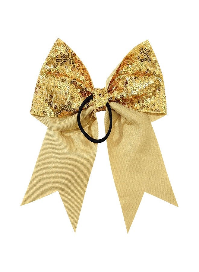 Jeffan 12 Count Cheerleading Hair Bows, 12 Pieces Gold Jumbo 8 Inch Hair Ties with Elastic Ponytail Holder Bow Hair Accessories for School Girls Toddlers - Image 4