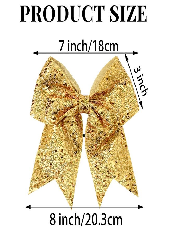 Jeffan 12 Count Cheerleading Hair Bows, 12 Pieces Gold Jumbo 8 Inch Hair Ties with Elastic Ponytail Holder Bow Hair Accessories for School Girls Toddlers - Image 2