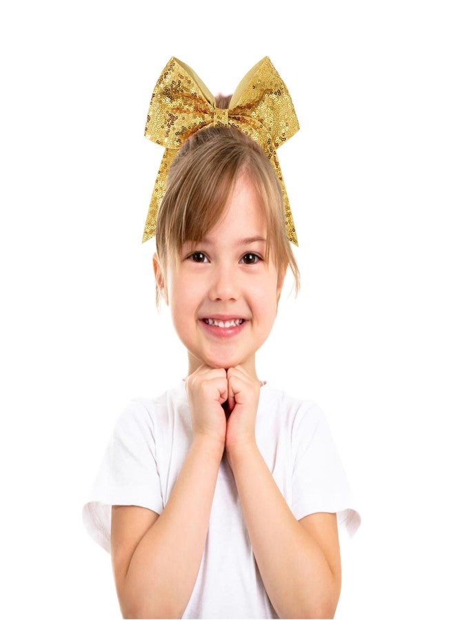 Jeffan 12 Count Cheerleading Hair Bows, 12 Pieces Gold Jumbo 8 Inch Hair Ties with Elastic Ponytail Holder Bow Hair Accessories for School Girls Toddlers - Image 5