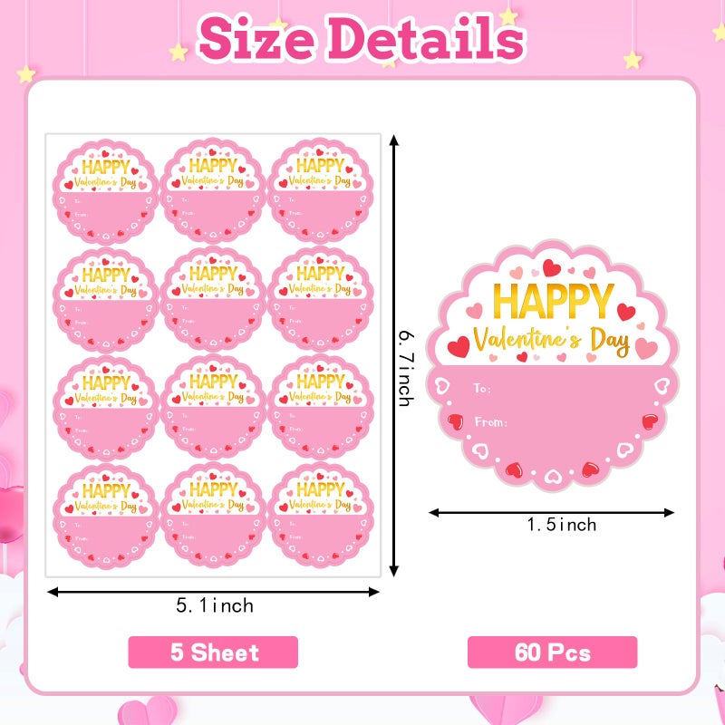 HEYINSHEN 60 Pcs Valentines Stickers Valentine's Day Gift Tag Valentines Day Self Adhesive Tags Valentine's Day Gift Tags Stickers Pink Valentineâ€™s Day Sticker Alentines Day Labels for Gifts Boxes - Image 2