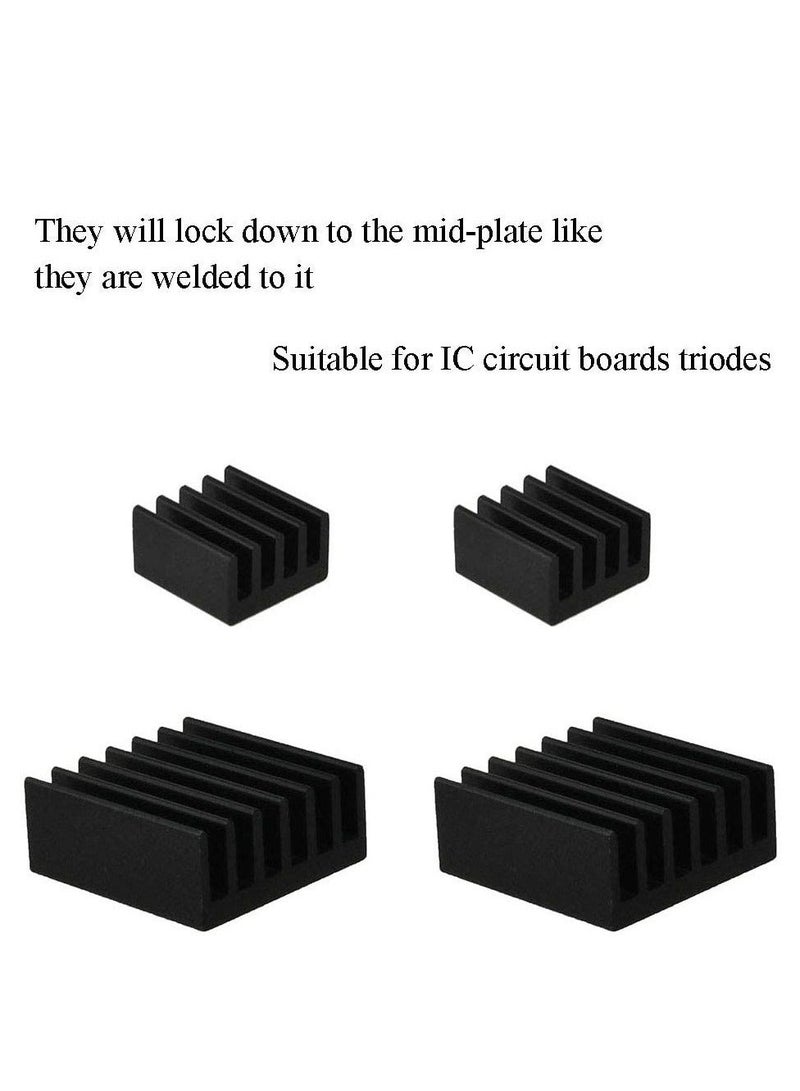 20pcs Heat Sink Mini Radiator Dissipate Heat Thermal Cooling Lower Temperature Easy to Install for PI IC CPU Chipset Raspberry Stepper Board Aluminum Black Assortment - Image 4