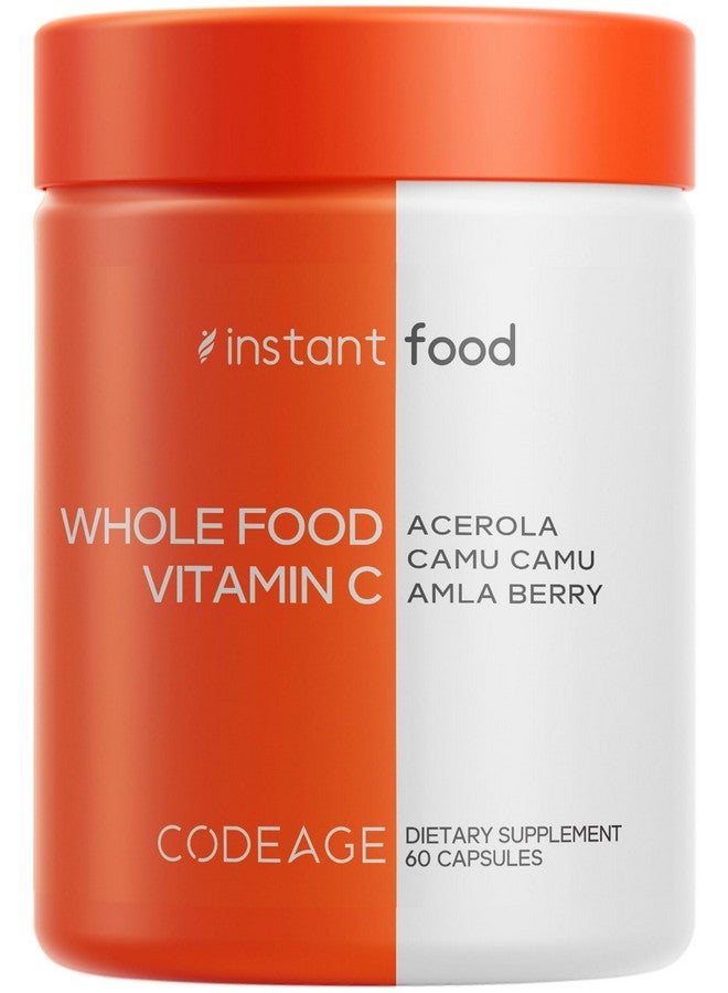 Codeage Whole Food Vitamin C Supplement - Acerola Cherry, Camu Camu, Amla Berry & Rose HIPS Blend - Citrus Bioflavonoids - Instantfood Energy Vitamins - 500mg Vitamin C Pills - Non-GMO - 60 Capsules - Image 1