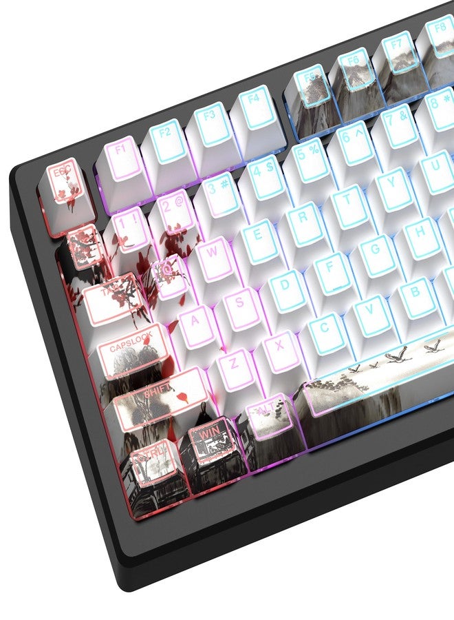 GMKWTL XVX White Plum Blossom Shine Through Keycaps, Doubleshot PBT Keycap Set Cherry Profile, 142 Keys Keyboard Keycaps, Universal Compatiability with 60%, 65%, 75%, 100% Mechanical Keyboard - Image 1