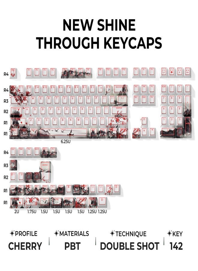 GMKWTL XVX White Plum Blossom Shine Through Keycaps, Doubleshot PBT Keycap Set Cherry Profile, 142 Keys Keyboard Keycaps, Universal Compatiability with 60%, 65%, 75%, 100% Mechanical Keyboard - Image 4