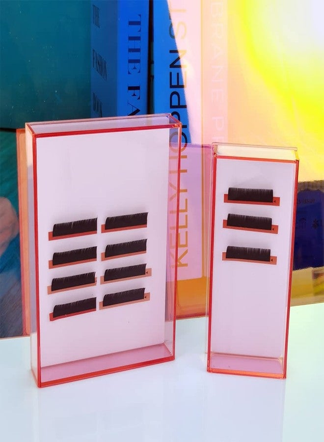 LIXIMMAZN Grafting False Eyelash Acrylic Extension Pallet Organizer, Eyelash Extension Glue Tweezers Plate Makeup Palette, Dustproof Storage Box Display Training Tools Salon (Transparent Pink S) - Image 2