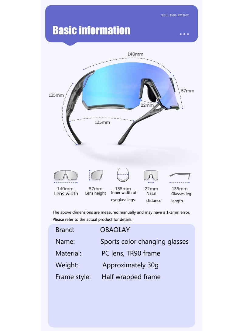OBAOLAY Riding windproof glasses, colorful sunglasses, sports sunglasses, color changing outdoor running goggles, hiking day and night dual-use glasses - Image 3