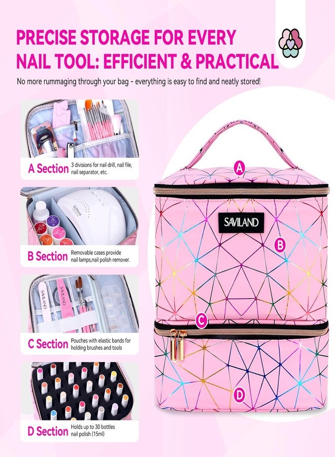 SAVILAND Nail Polish Organizer Bag: PU Leather Nail Polish Storage Organizer Holds 30 Bottles & Nail Lamp, Nail Polish Holder Travel Carrying Case Box Nail Tech Organizer Storage Bag for Nail Supplies - Image 4