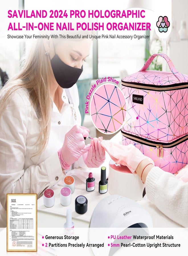 SAVILAND Nail Polish Organizer Bag: PU Leather Nail Polish Storage Organizer Holds 30 Bottles & Nail Lamp, Nail Polish Holder Travel Carrying Case Box Nail Tech Organizer Storage Bag for Nail Supplies - Image 2