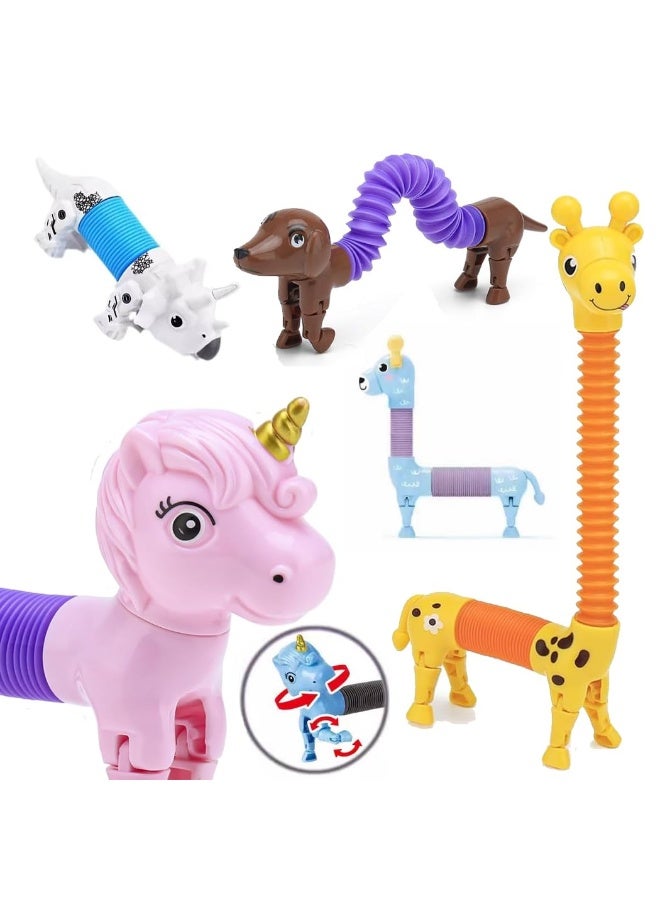 RAHAYM 5 Pack Pop Tubes,Dog pop Tubes, Animal pop Tubes Fidget Toys,Sensory Tubes Fidget Toys for Kids,Toddler Sensory Toys,Fidget Tubes Party Favors,School Reward,Gift for Kids (5 Pcs, Classic Style) - Image 1