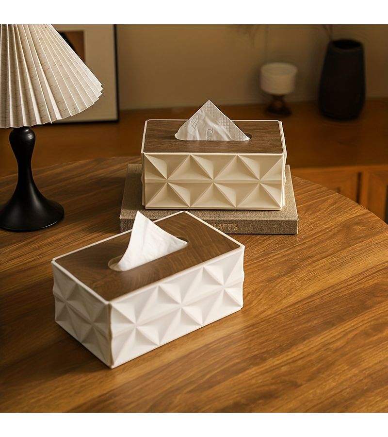 Black Nordic Paper Towel Box With Wooden Lid Diamond Design Large Capacity Desktop Storage Home Bathroom Decor - Image 3