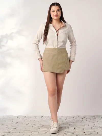 globus Women Cocoa Mid-Rise Front Pocket Detail Mini Skort