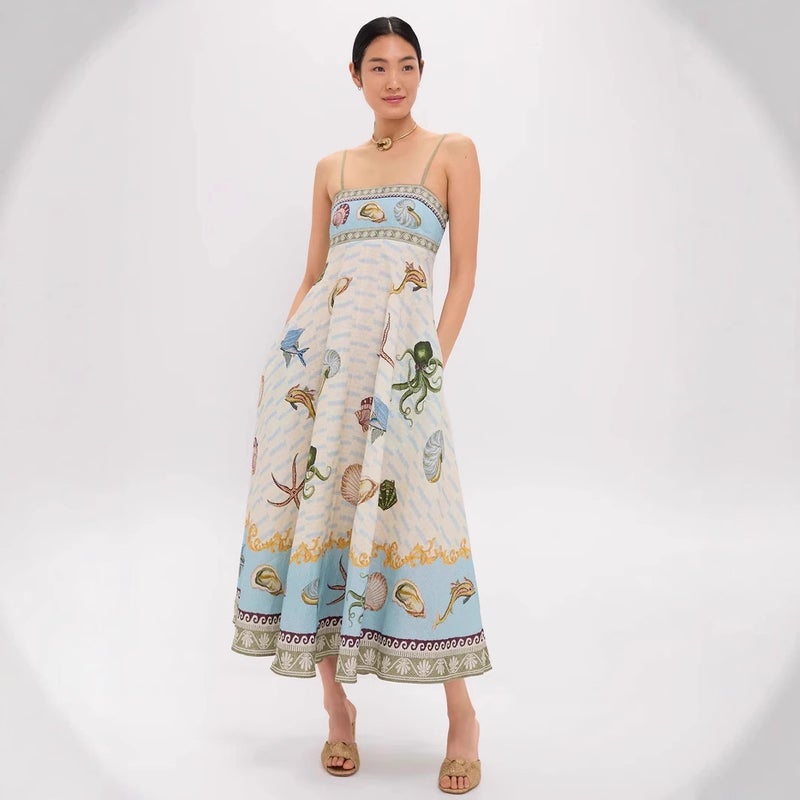 2025 Women's Elegant High-Waist Linen Printed Sleeveless Casual Dress - Image 2