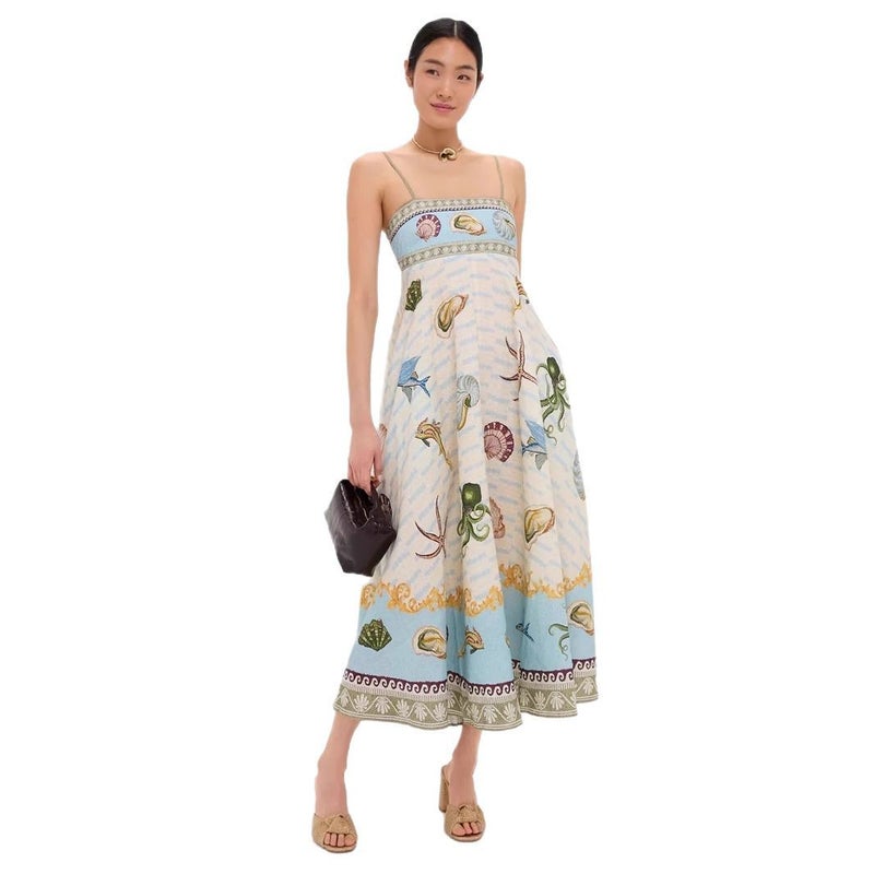 2025 Women's Elegant High-Waist Linen Printed Sleeveless Casual Dress - Image 5