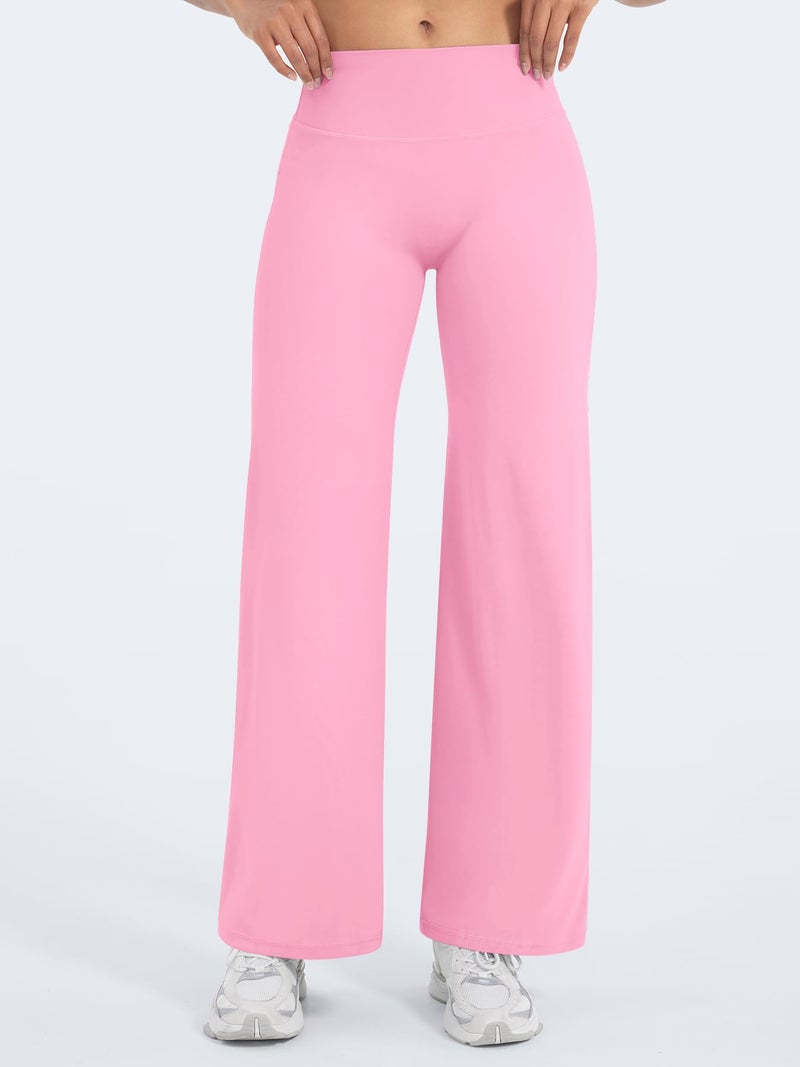 VOYJOY Straight Leggings Bottoms Wide Leg Pants for Women 29"/ 31.5"/33"/35" High Waist Stretch Casual Sweatpants Bubblegum Pink - Image 5