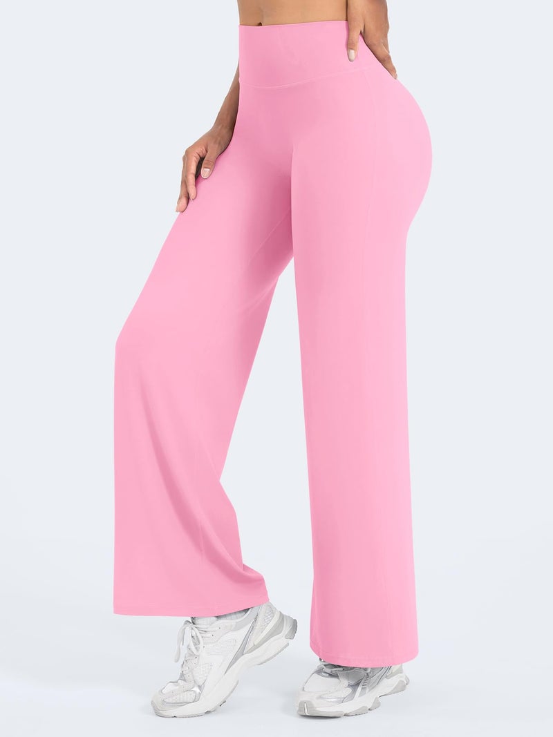VOYJOY Straight Leggings Bottoms Wide Leg Pants for Women 29"/ 31.5"/33"/35" High Waist Stretch Casual Sweatpants Bubblegum Pink - Image 4