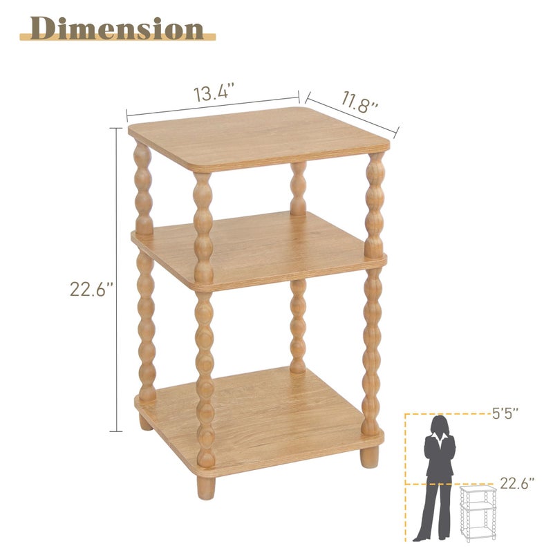 Fultyle End Table, Modern Side Table with 3 Tier Open Shelf, Small Table Bed Side Tables Bedroom for Small Spaces, Living Room and Office (Rustic Walnut) - Image 3