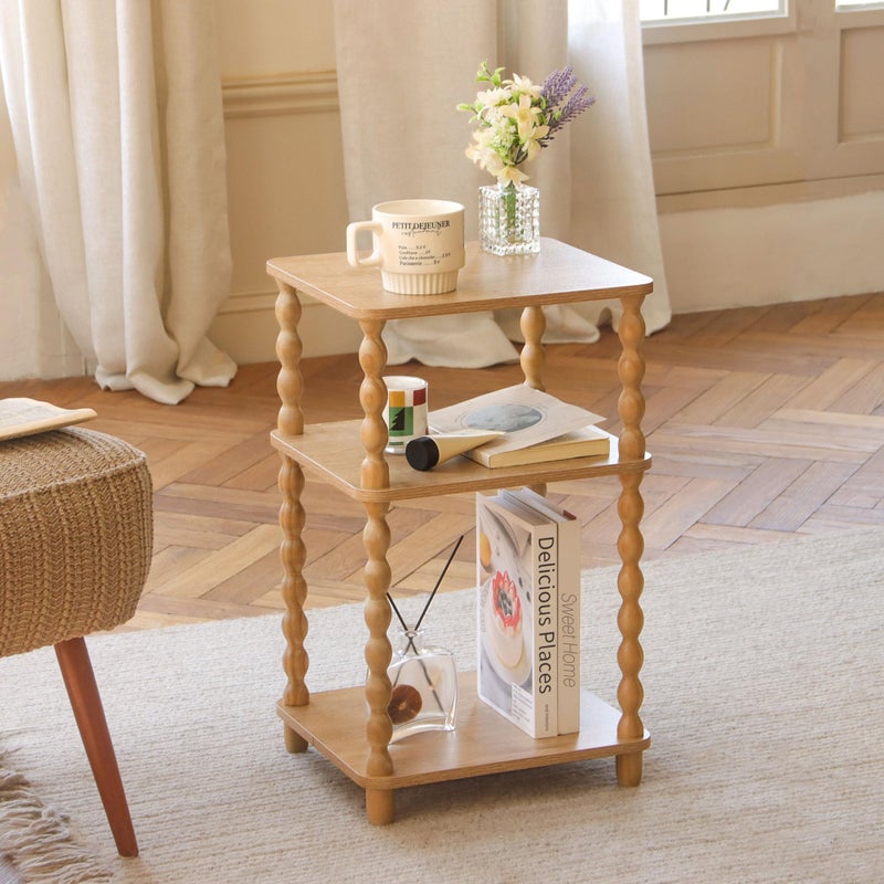 Fultyle End Table, Modern Side Table with 3 Tier Open Shelf, Small Table Bed Side Tables Bedroom for Small Spaces, Living Room and Office (Rustic Walnut) - Image 2
