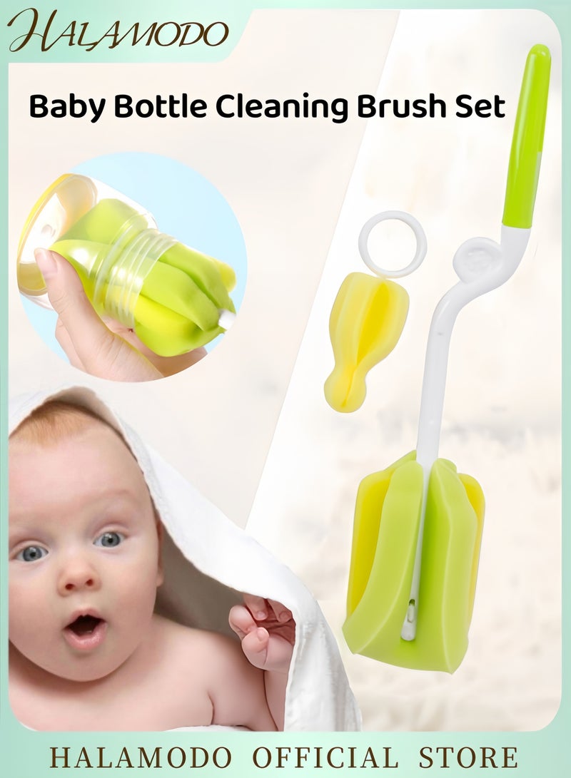 HALAMODO Baby Bottle Cleaning Brush Set of 1pc Baby Bottle Brush Cleaner & 1pc Nipple Brush Rotatable Sponge Brush with Eco-Conscious Plastic Handle for Home & Outdoor Use - Image 1