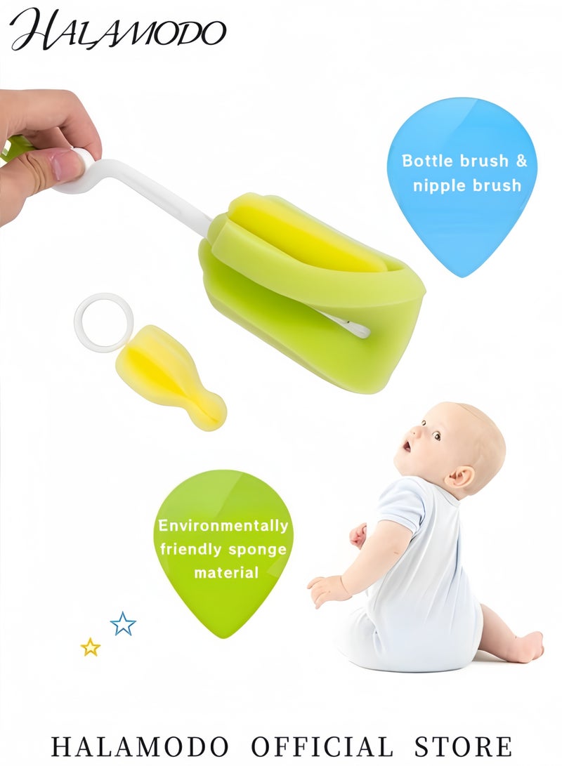 HALAMODO Baby Bottle Cleaning Brush Set of 1pc Baby Bottle Brush Cleaner & 1pc Nipple Brush Rotatable Sponge Brush with Eco-Conscious Plastic Handle for Home & Outdoor Use - Image 2