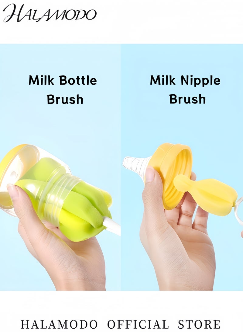 HALAMODO Baby Bottle Cleaning Brush Set of 1pc Baby Bottle Brush Cleaner & 1pc Nipple Brush Rotatable Sponge Brush with Eco-Conscious Plastic Handle for Home & Outdoor Use - Image 3