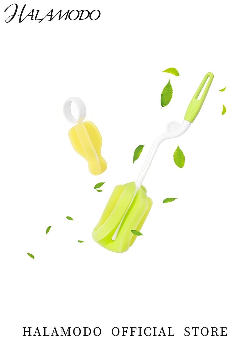 HALAMODO Baby Bottle Cleaning Brush Set of 1pc Baby Bottle Brush Cleaner & 1pc Nipple Brush Rotatable Sponge Brush with Eco-Conscious Plastic Handle for Home & Outdoor Use - Image 4