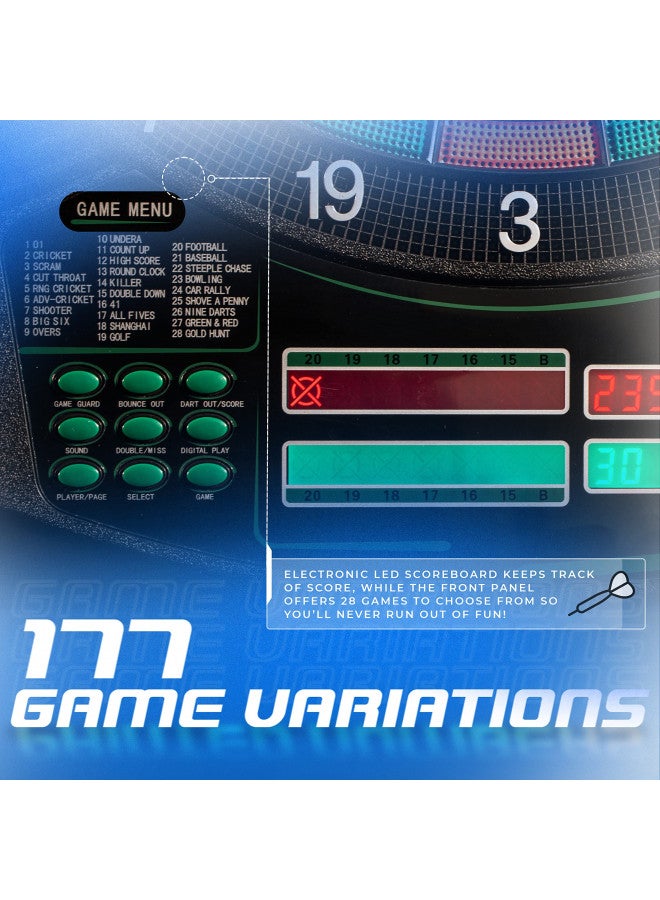 Franklin Sports Electronic Dart Board Set - Soft Tip Electric Dartboard with Digital Scoreboard + Games - Adult Soft Tip Electronic Dart Board + Darts Set - (6) Darts Included - FS6000