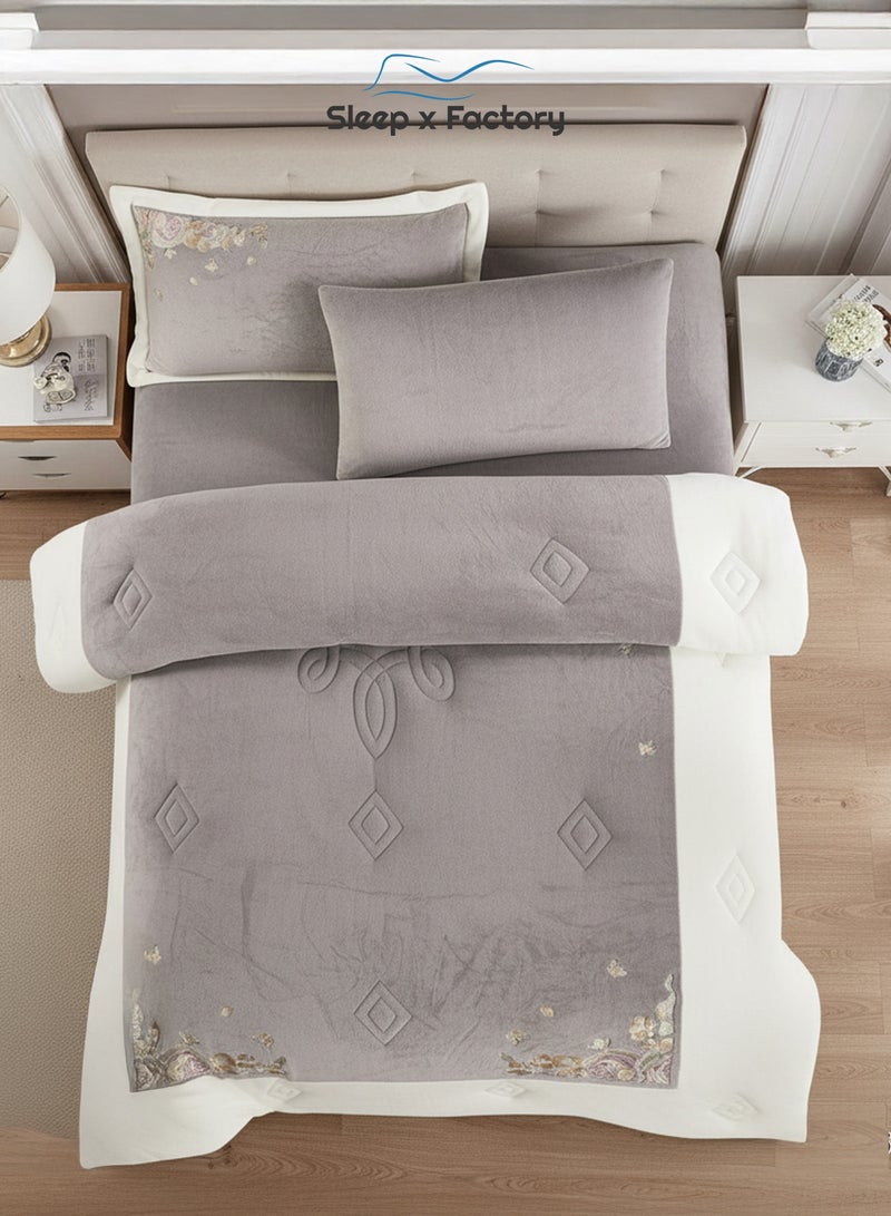 Sleep x Factory 4-Piece Winter Velvet Comforter Set – Single Size - Image 2