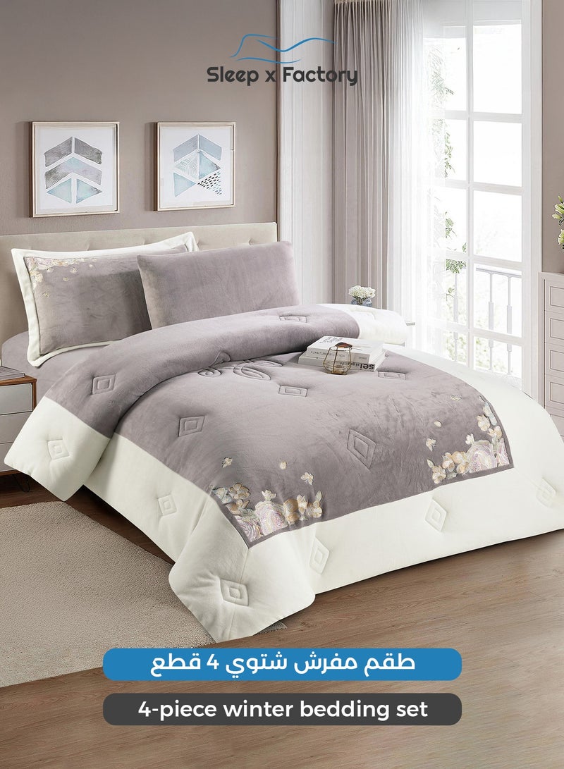 Sleep x Factory 4-Piece Winter Velvet Comforter Set – Single Size - Image 1