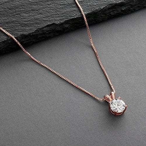 Mariell Cubic Zirconia Crystal Rose Gold Pendant Necklace for Women, 2 Carat CZ Bridal Wedding Jewelry - Image 3