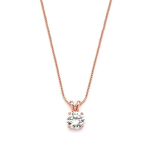 Mariell Cubic Zirconia Crystal Rose Gold Pendant Necklace for Women, 2 Carat CZ Bridal Wedding Jewelry - Image 1