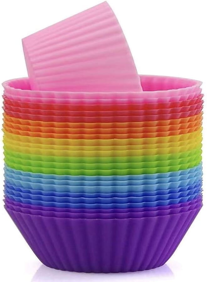 24poc Silicone muffin cup baking cup, reusable cake lining, non-stick muffin cup, cupcake mold, cupcake stand,（24 packs, 8 colors, 3 each）