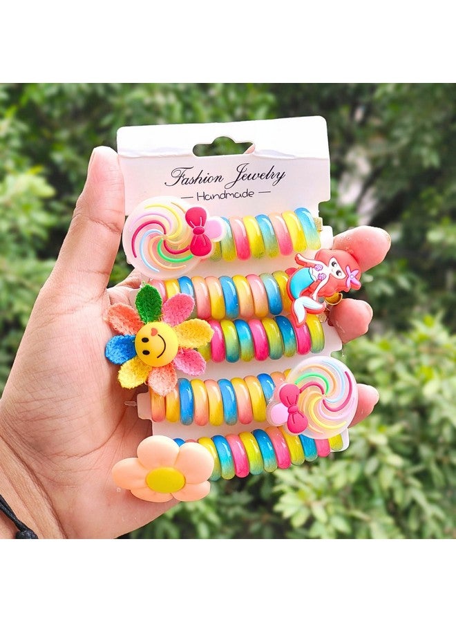 ANNACREATIONS أَنَا كرييشنز 5 عبوات من أربطة الشعر المصنوعة من سلك الهاتف للأطفال، أربطة شعر مرنة لذيل الحصان للبنات، مصنوعة من خيوط كرتونية لطيفة، أدوات تثبيت ذيل الحصان، إكسسوارات شعر للأطفال (شريط زهور-ذيل حصان-5) - Image 2