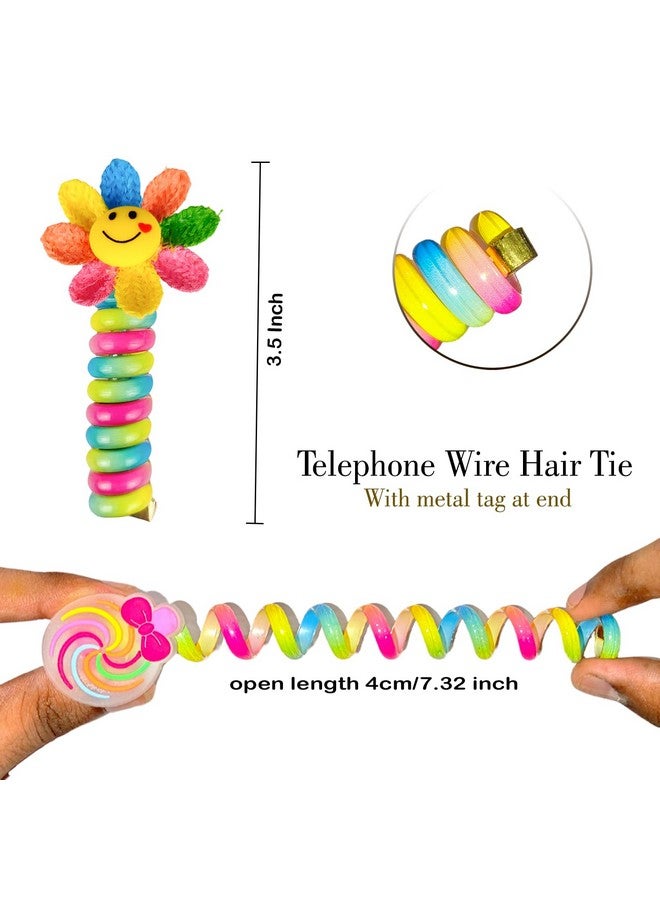 ANNACREATIONS أَنَا كرييشنز 5 عبوات من أربطة الشعر المصنوعة من سلك الهاتف للأطفال، أربطة شعر مرنة لذيل الحصان للبنات، مصنوعة من خيوط كرتونية لطيفة، أدوات تثبيت ذيل الحصان، إكسسوارات شعر للأطفال (شريط زهور-ذيل حصان-5) - Image 3