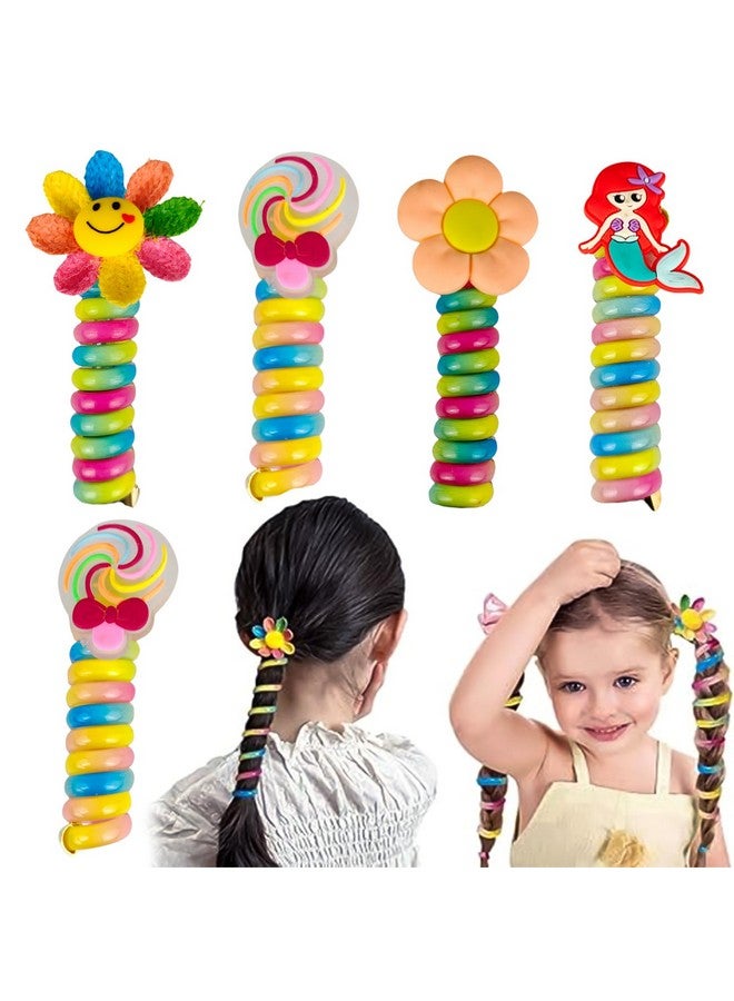 ANNACREATIONS أَنَا كرييشنز 5 عبوات من أربطة الشعر المصنوعة من سلك الهاتف للأطفال، أربطة شعر مرنة لذيل الحصان للبنات، مصنوعة من خيوط كرتونية لطيفة، أدوات تثبيت ذيل الحصان، إكسسوارات شعر للأطفال (شريط زهور-ذيل حصان-5) - Image 1