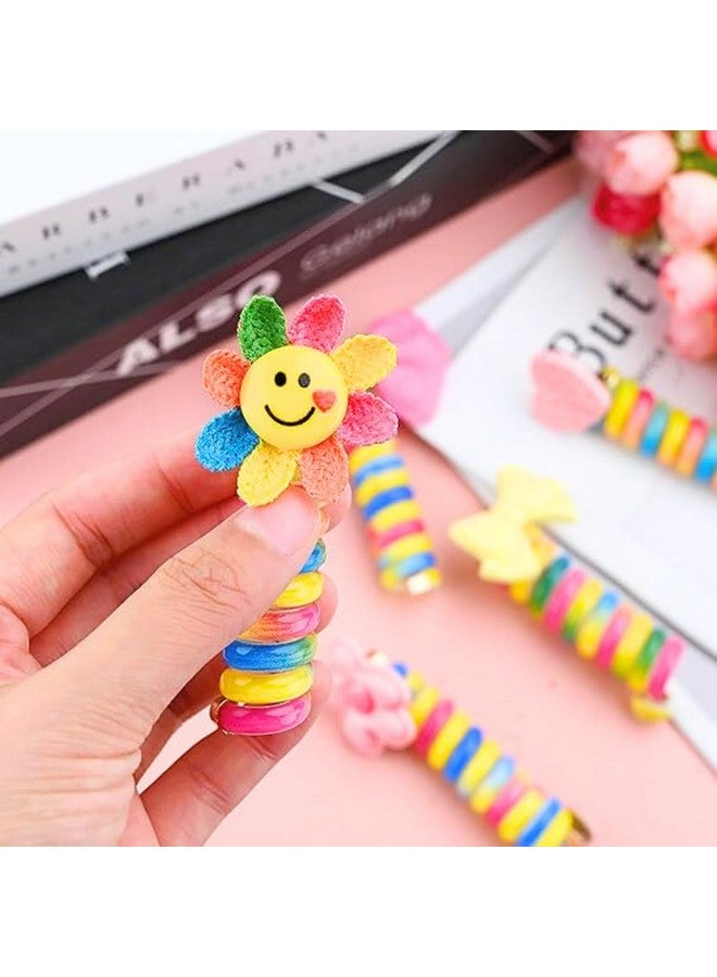 ANNACREATIONS أَنَا كرييشنز 5 عبوات من أربطة الشعر المصنوعة من سلك الهاتف للأطفال، أربطة شعر مرنة لذيل الحصان للبنات، مصنوعة من خيوط كرتونية لطيفة، أدوات تثبيت ذيل الحصان، إكسسوارات شعر للأطفال (شريط زهور-ذيل حصان-5) - Image 4